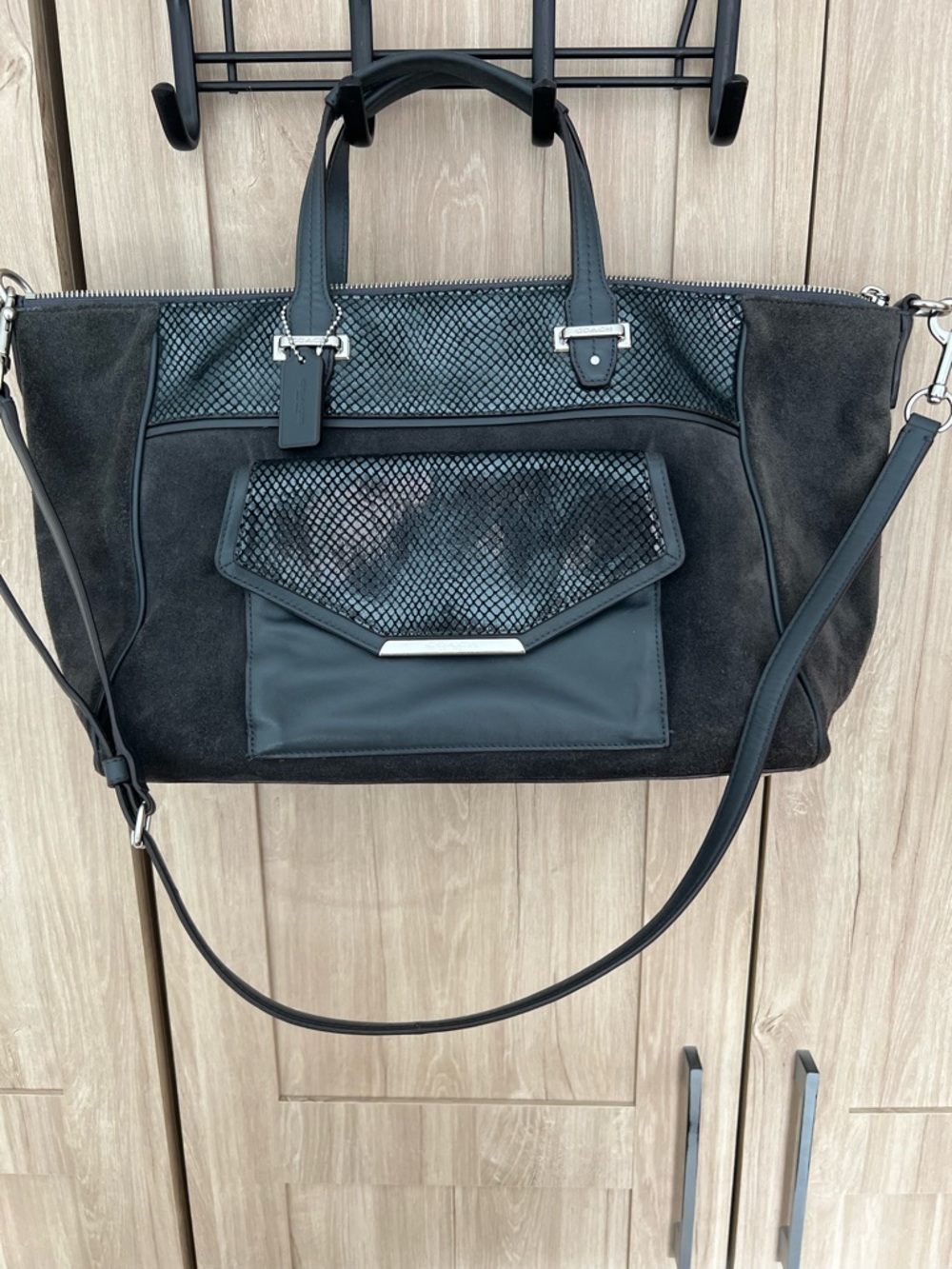 Coach Taylor Tote Mixed Suede & Snakeskin Embossed Leather